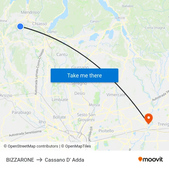BIZZARONE to Cassano D' Adda map