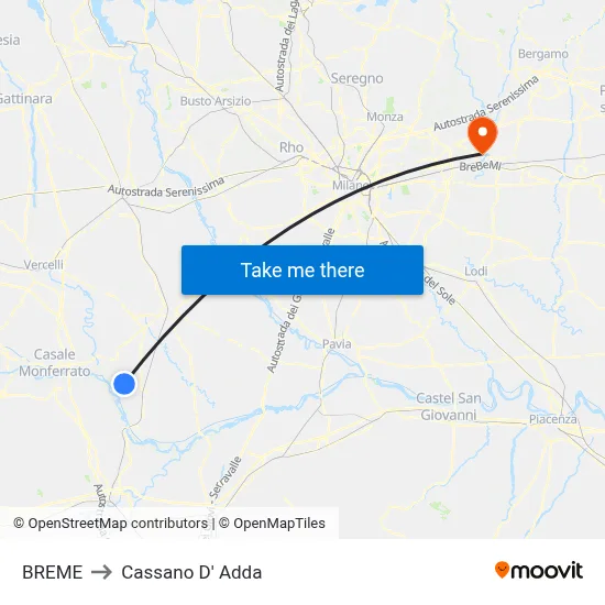 Breme to Cassano D'Adda map