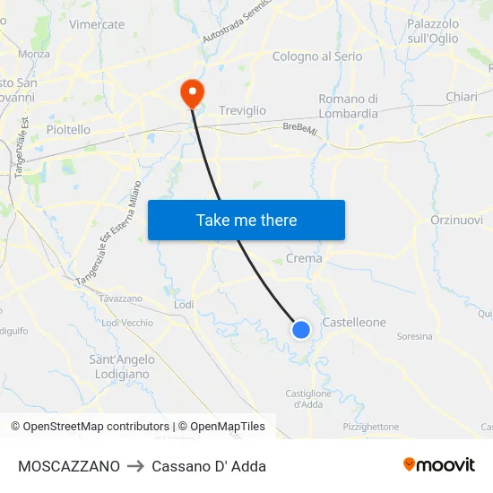 Moscazzano to Cassano D'Adda map