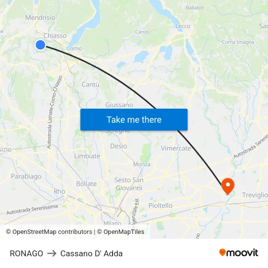 RONAGO to Cassano D' Adda map
