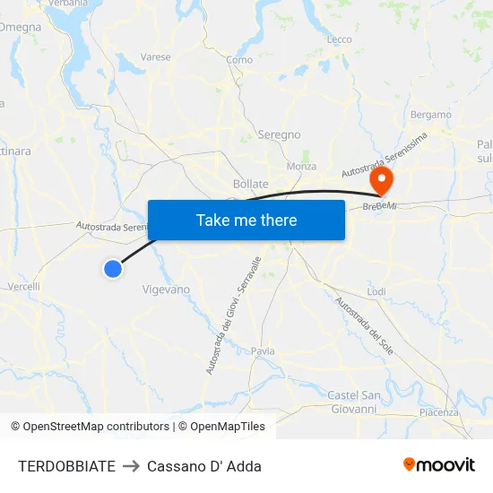 TERDOBBIATE to Cassano D' Adda map