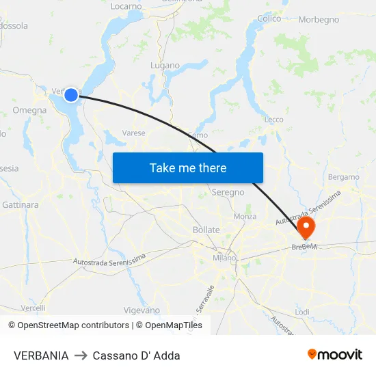 Verbania to Cassano D'Adda map