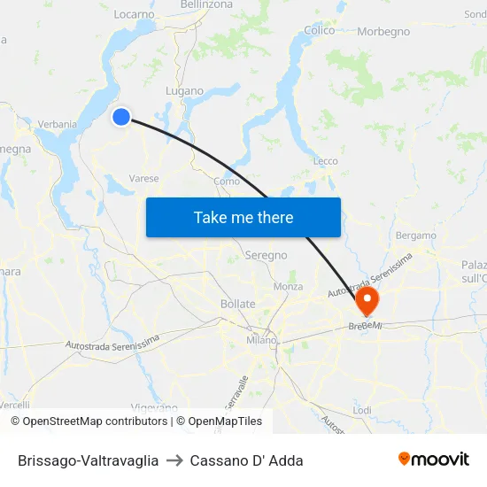 Brissago-Valtravaglia to Cassano D' Adda map
