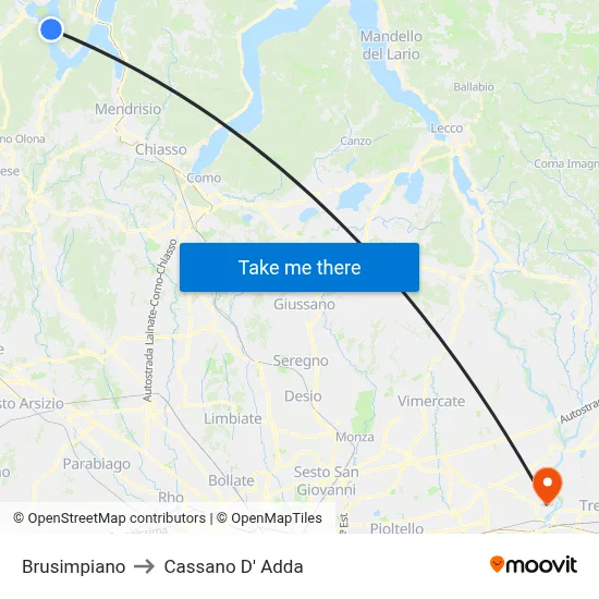 Brusimpiano to Cassano D' Adda map