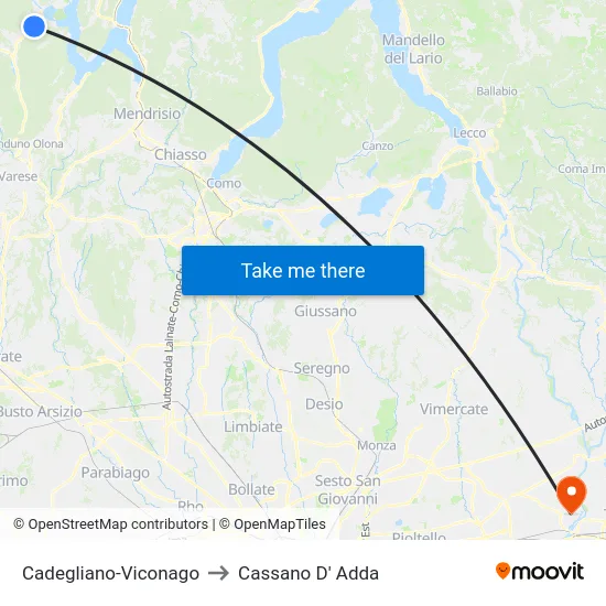 Cadegliano-Viconago to Cassano D' Adda map