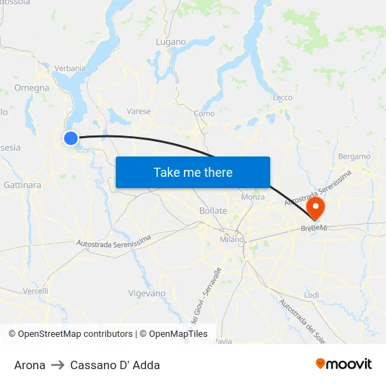 Arona to Cassano D' Adda map