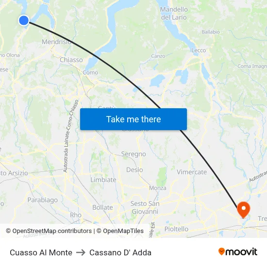 Cuasso Al Monte to Cassano D'Adda map