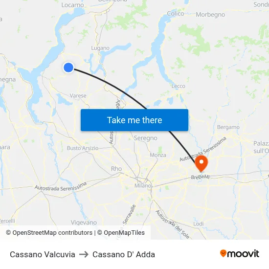 Cassano Valcuvia to Cassano D'Adda map