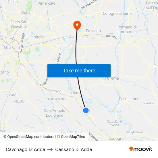 Cavenago D' Adda to Cassano D' Adda map