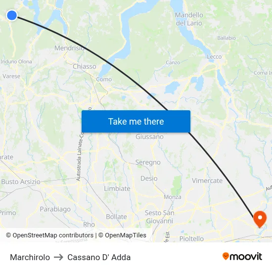 Marchirolo to Cassano D'Adda map