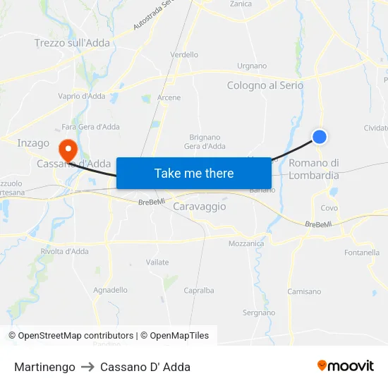 Martinengo to Cassano D'Adda map