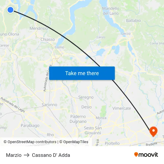 Marzio to Cassano D'Adda map