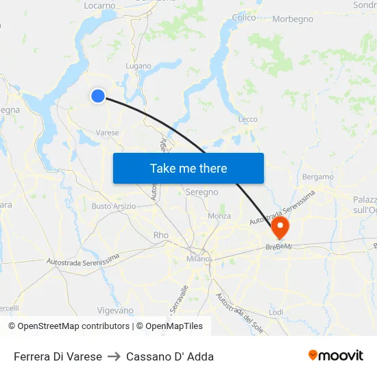 Ferrera Di Varese to Cassano D'Adda map