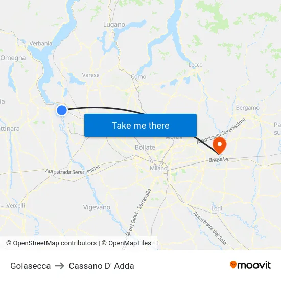 Golasecca to Cassano D'Adda map