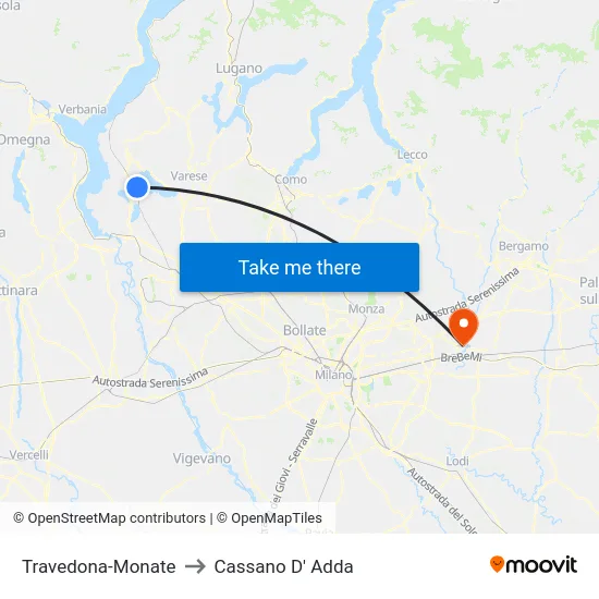 Travedona-Monate to Cassano D' Adda map