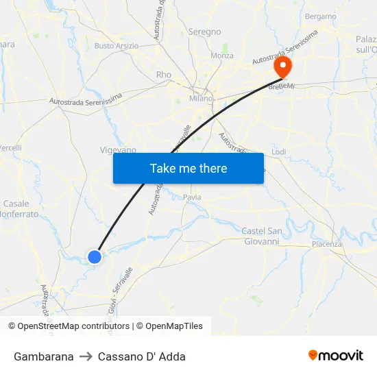 Gambarana to Cassano D'Adda map