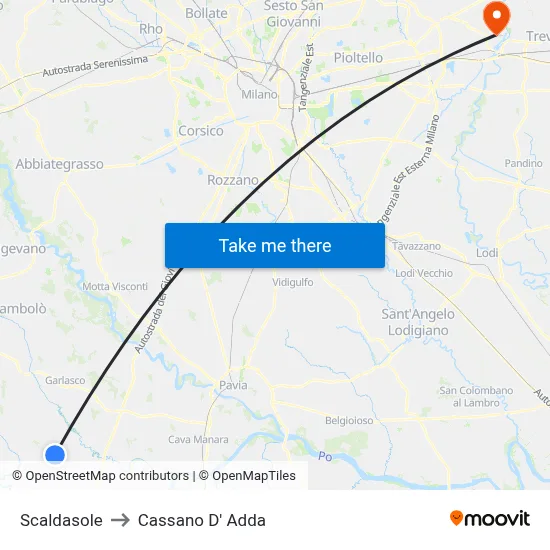 Scaldasole to Cassano D'Adda map