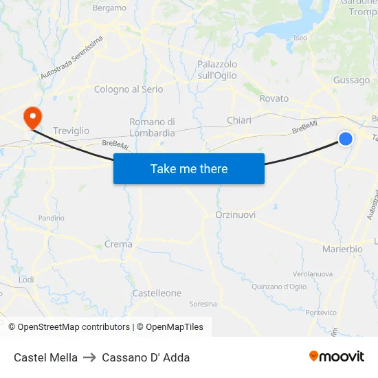 Castel Mella to Cassano D' Adda map