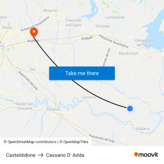 Casteldidone to Cassano D' Adda map