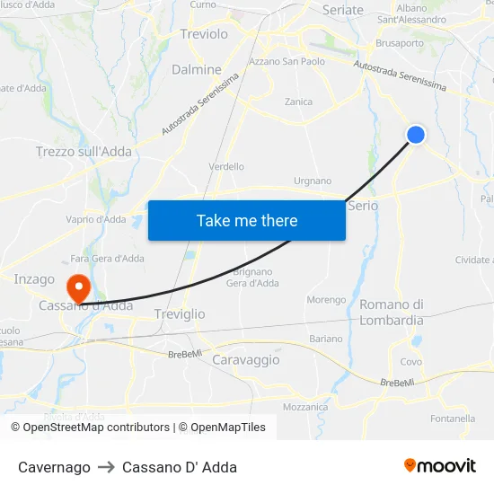 Cavernago to Cassano D' Adda map