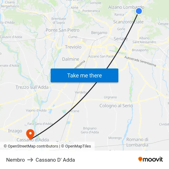 Nembro to Cassano D' Adda map