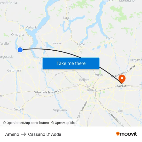 Ameno to Cassano D' Adda map