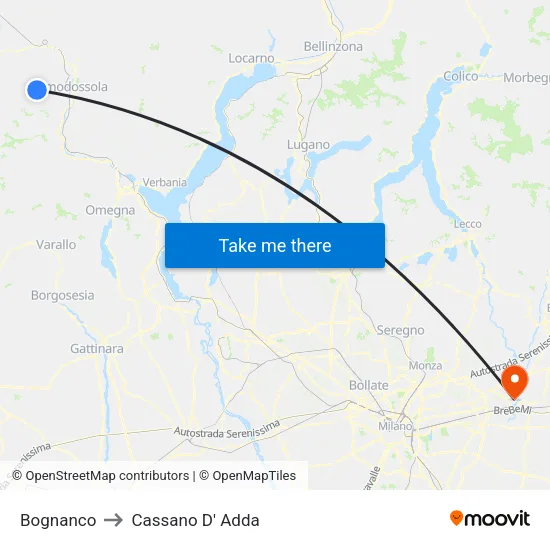 Bognanco to Cassano D' Adda map