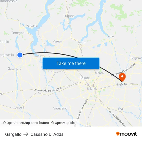 Gargallo to Cassano D' Adda map