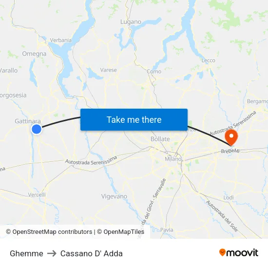 Ghemme to Cassano D' Adda map