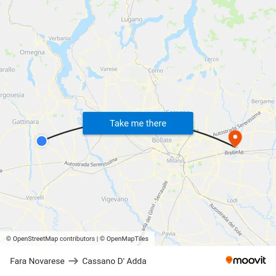 Fara Novarese to Cassano D' Adda map