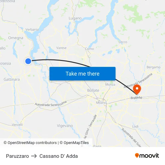 Paruzzaro to Cassano D' Adda map