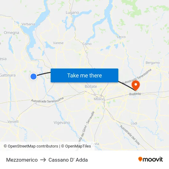 Mezzomerico to Cassano D'Adda map