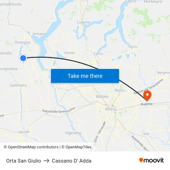 Orta San Giulio to Cassano D' Adda map