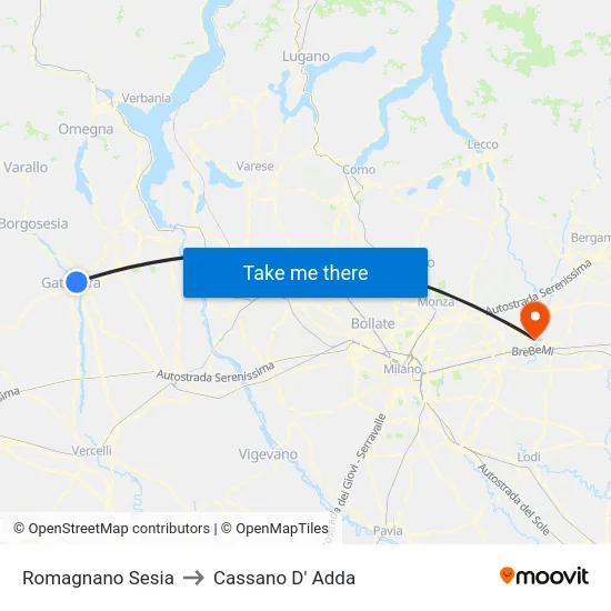 Romagnano Sesia to Cassano D' Adda map