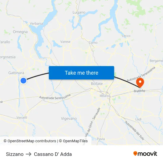 Sizzano to Cassano D' Adda map