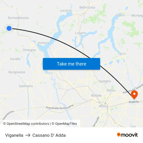 Viganella to Cassano D' Adda map