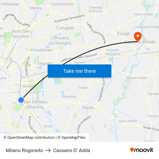 Milano Rogoredo to Cassano D' Adda map
