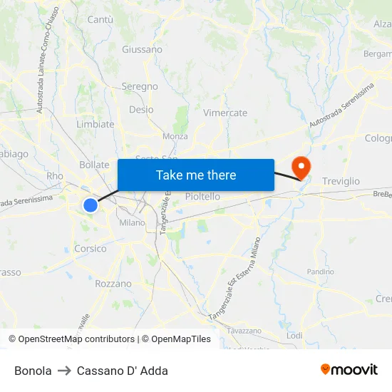 Bonola to Cassano D' Adda map
