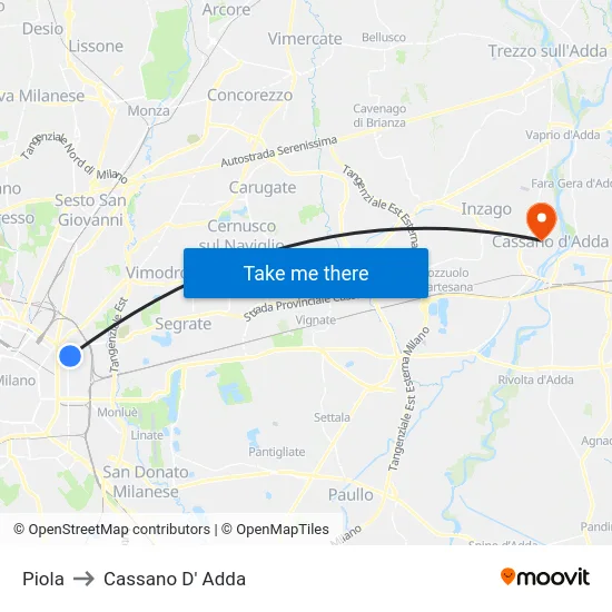 Piola to Cassano D' Adda map