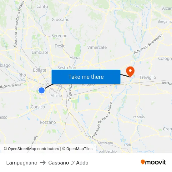 Lampugnano to Cassano D' Adda map
