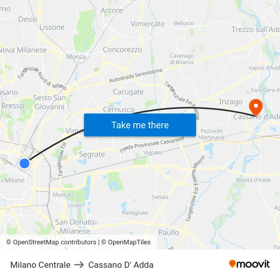 Milano Centrale to Cassano D' Adda map