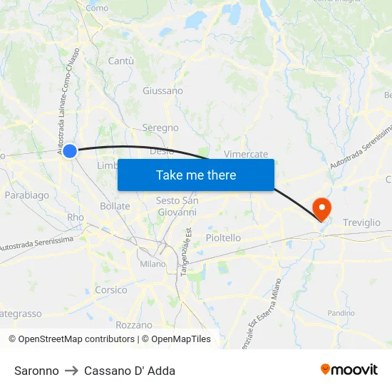 Saronno to Cassano D' Adda map