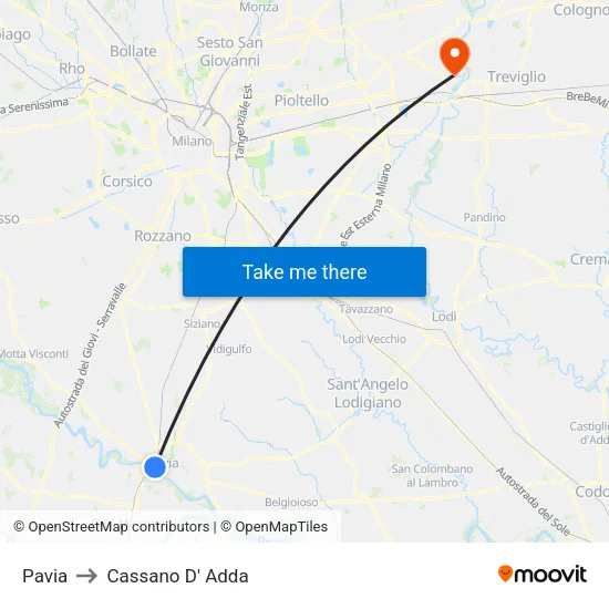 Pavia to Cassano D' Adda map