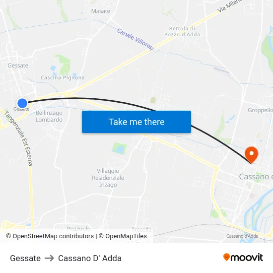 Gessate to Cassano D' Adda map