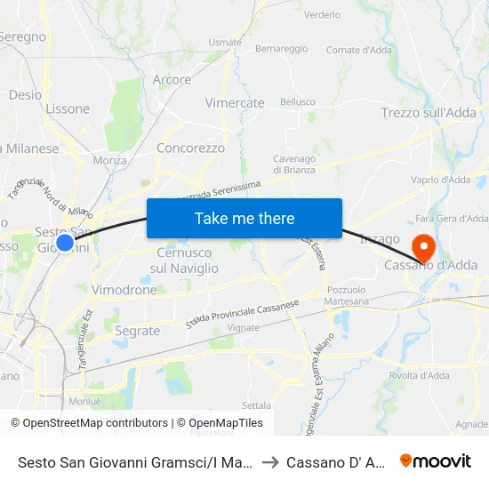 Sesto San Giovanni Gramsci/I Maggio to Cassano D' Adda map