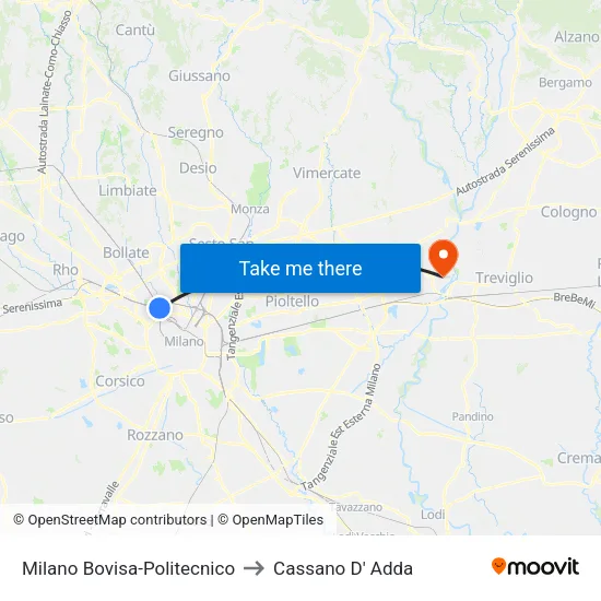 Milano Bovisa-Politecnico to Cassano D' Adda map