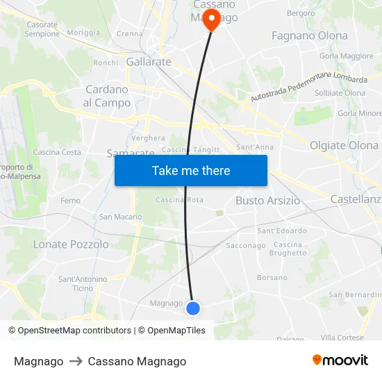 Magnago to Cassano Magnago map