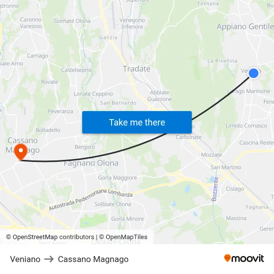 Veniano to Cassano Magnago map