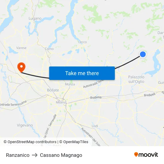 Ranzanico to Cassano Magnago map