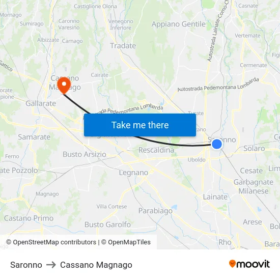 Saronno to Cassano Magnago map